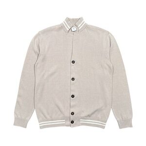 Eleventy Platinum Cotton Striped Tan Stand Collar Cardigan Sweater Mens 2XL